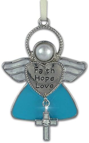 Angel Ornaments - Faith Hope Love Engraved Angel Christmas Ornament with Cross Charm