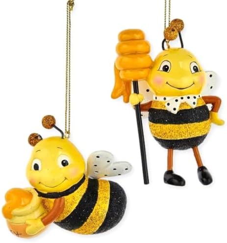 The Bridge Collection 4 Bees and Honey Ornaments Set of 2