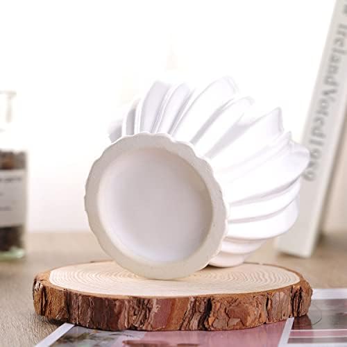 VanEnjoy 6 Inch Modern Ribbed White Ceramic Vase