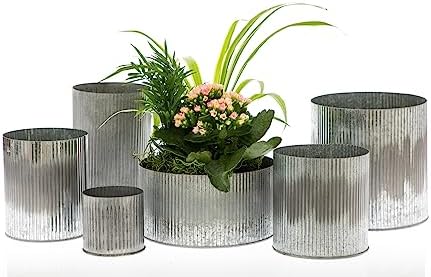 Rustic Tin Vase with Corrugated Sides 45x75