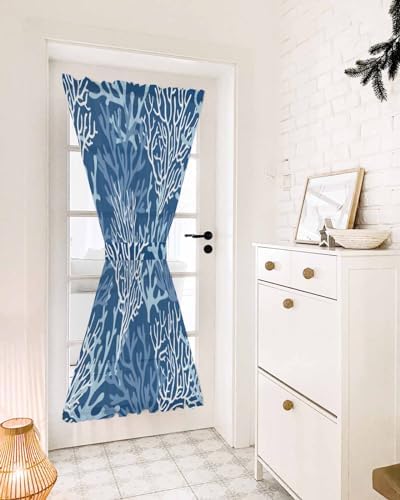 Front Door Curtain with 2 Tiebacks Light Filtering Sea Life Pattern for Bedroom and Back Door