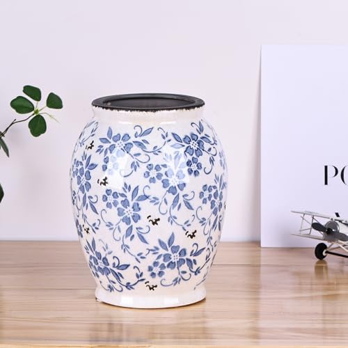 925 Inch Tall Blue White Vase for Home Decor
