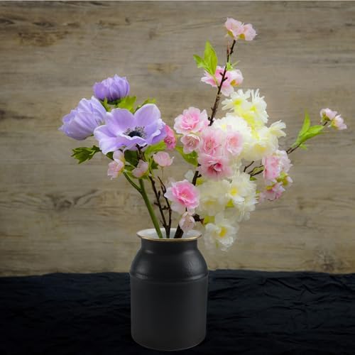 Shabby Chic Jet Black Galvanized Metal Vase with Rustic Design