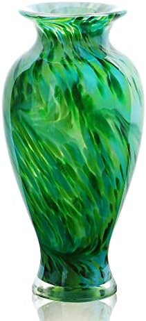 Hand Blown Green Classic Vase for Home Decor