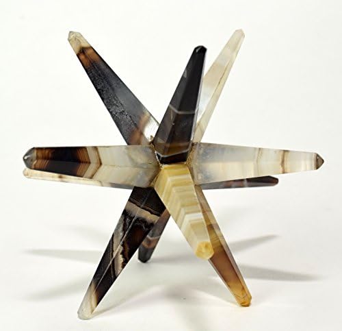 HC Set 84mm 12 Point Banded Agate Merkaba Star with Aragonite Cabochon