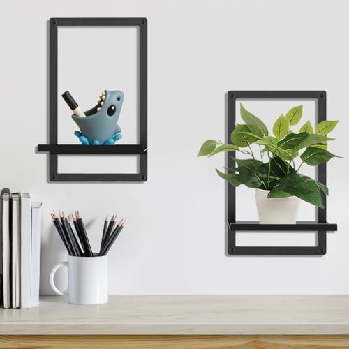 OYEFLY Metal Wood Floating Shelf Black