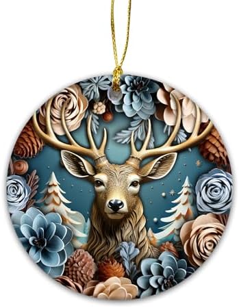 3D Effect Christmas Deer Ornament 2024 Modern Farmhouse Decor
