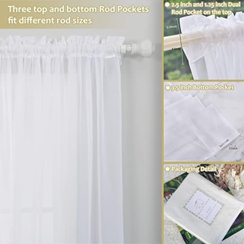 White Sheer Curtains 59x54 Inch 2 Panels Set - Light Filtering Elegant Rod Pocket Curtains for Bedroom and Living Room
