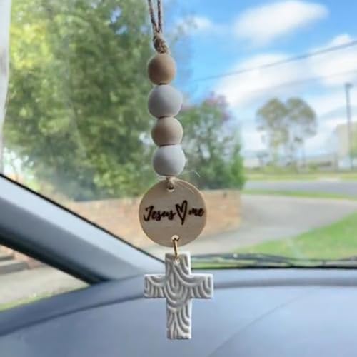 Personalized Wooden Christian Cross Car Mirror Hanger