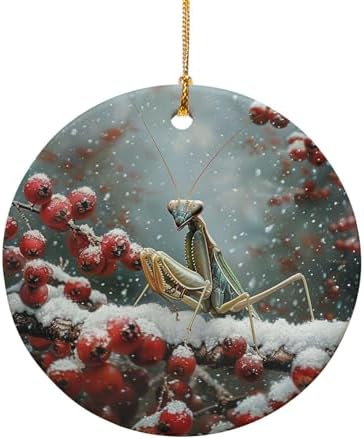 Snowy Berry Praying Mantis 3 Ceramic Ornament for Home Decor