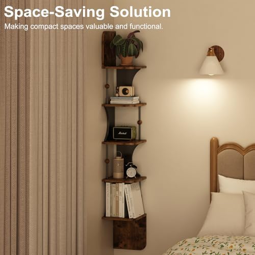 Wisdom Star 5-Tier Corner Shelf Wall-Mounted Rustic Design