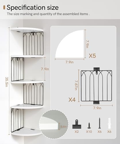 Modern 5-Tier White Corner Floating Shelf Wall Mount