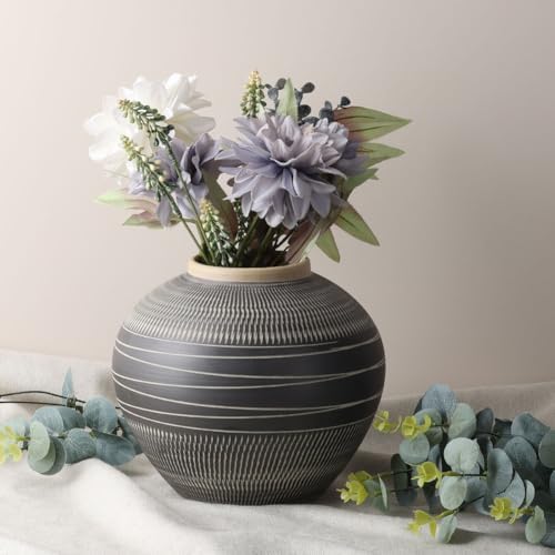 Modern Ceramic Vase with Black and Grey Stripes