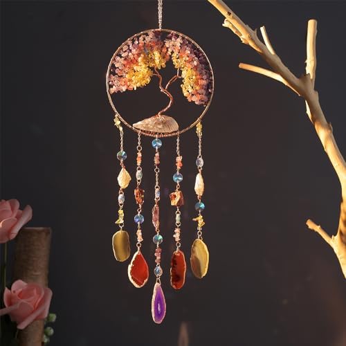 Crystal Tree of Life Suncatcher Healing Wind Chimes Decor