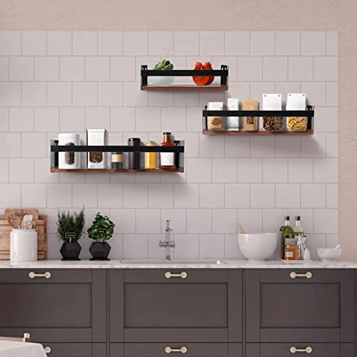 Giftgarden Black Iron Wood Floating Shelves 3 Pack