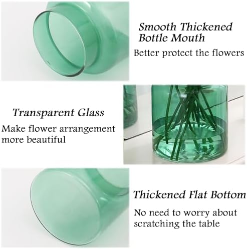 PORPAN 7 Inch Large Green Glass Vase