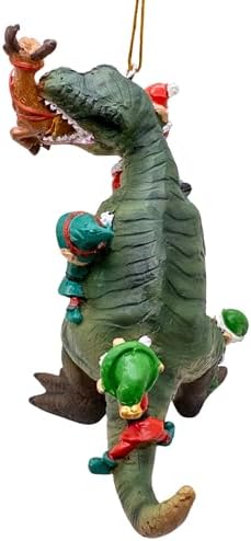 Santa and Elves Saving Reindeer from T-Rex Christmas Tree Ornament