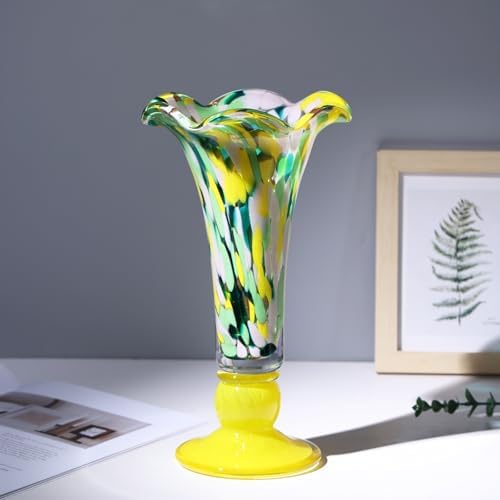 Hand Blown Yellow Glass Vase for Flowers