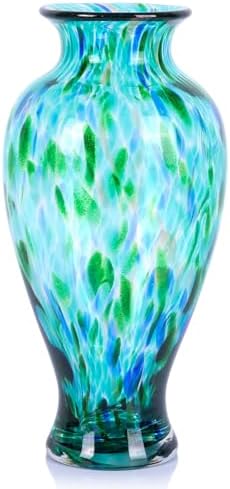 118 Inch Tall Teal Glass Vase with Green Base
