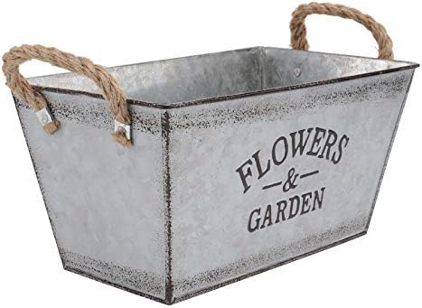 Hemoton 2PCS Rustic Galvanized Metal Vase with Handle Rope