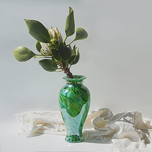 Hand Blown Green Classic Vase for Home Decor