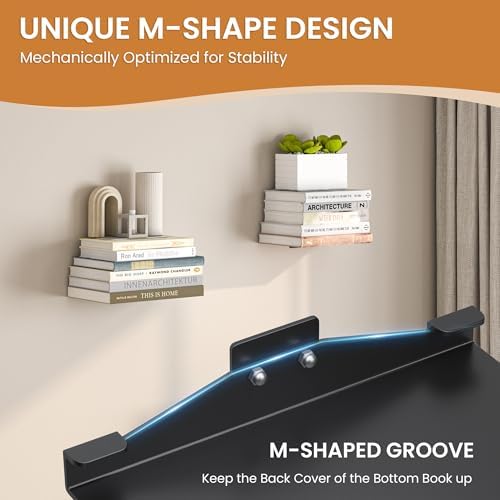 Fun Memories Invisible Floating Bookshelves 4 Tier Metal 2 Pack Black