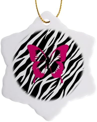 3dRose Trendy Fuchsia Butterfly Zebra-Snowflake Ornament 3 Inch Porcelain