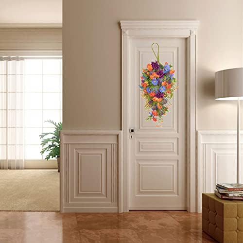 252 Inch Artificial Flower Teardrop Wreath Multicolor Fake Flower Door Hanging Garland for Home Wedding Decor