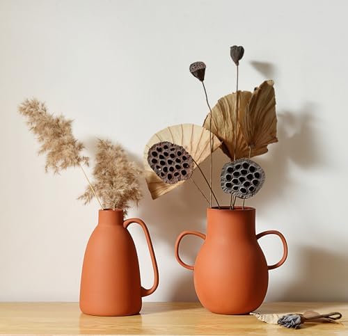 Terracotta Vases Set of 2 8 Inch Decorative Vases