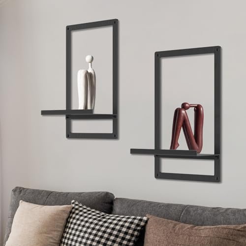 OYEFLY Metal Wood Floating Shelf Black