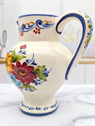 Hand Painted Portuguese Ceramic Flower Pitcher Vase 8x55x8