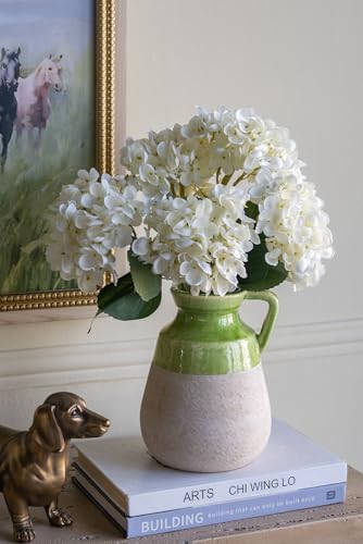 8 Tall Decorative Ceramic Jug Vase with Glossy Green and Natural Tan Finish