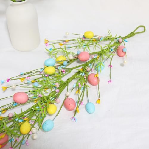 24 Inch Spring Easter Wreath with Pastel Egg and Pearl Garland