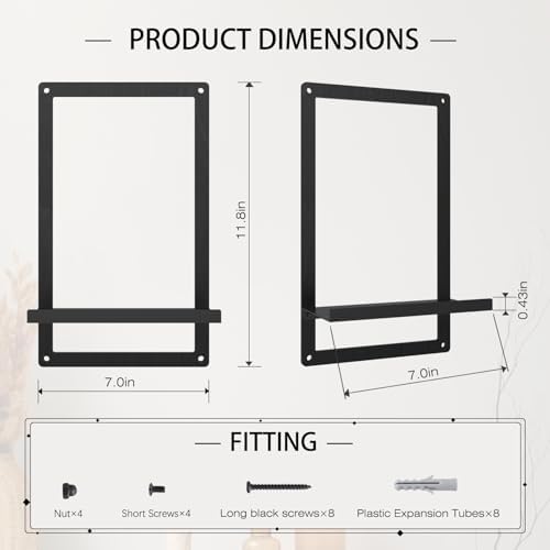 OYEFLY Metal Wood Floating Shelf Black