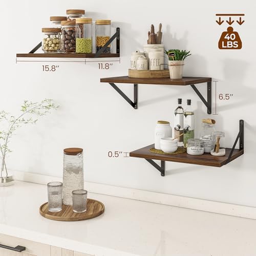 Deep Floating Shelves Set of 3 12 Inch Deep Walnut Wood Shelves for Wall