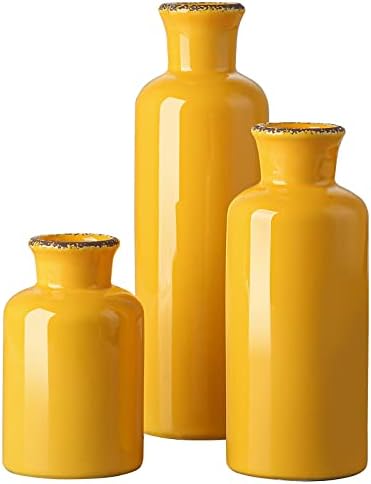 CwlwGO Yellow Ceramic Vase Set Modern Decor