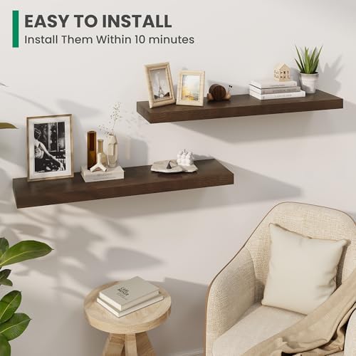 Marsmiles Solid Wood Floating Shelves 36W x 9D x 156H Set of 2