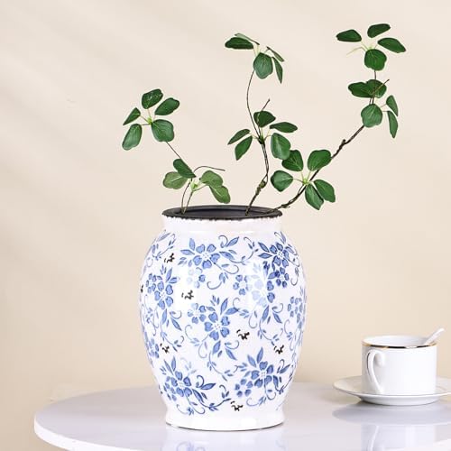 925 Inch Tall Blue White Vase for Home Decor