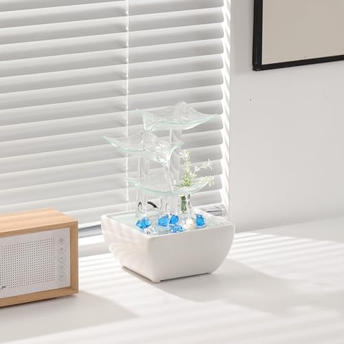 Ceramic Glass Tabletop Fountain for Indoor Home Decor