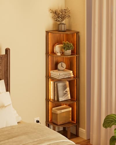 Apetaccat 5 Tier Corner Bookshelf in Walnut