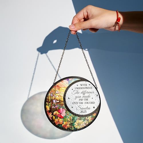 Personalized Retirement Sun Catcher with Name and Floral Design