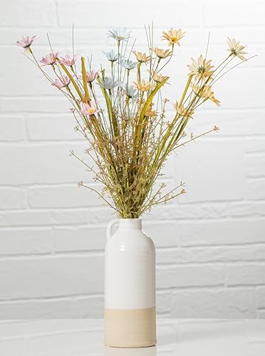 Abbott Collection White and Natural Shiny Matte Vase with Handle Medium