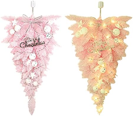 RESOYE Christmas Artificial Swag 236 Inch Pink Floral Wreath Front Door Teardrop with White Ball and Bowknot