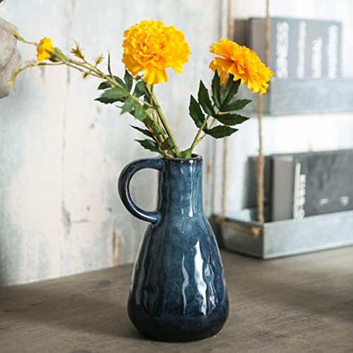 Tanvecle Ceramic Vase Set of 2 Blue Glazed