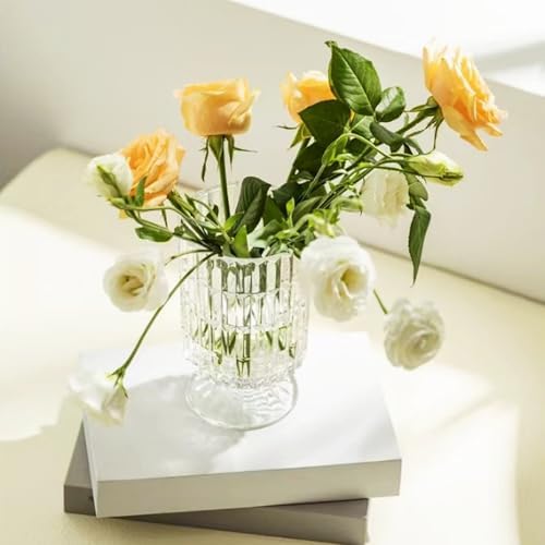 Goaste 3 Pack Embossed Glass Vases with Ribbed Patterns