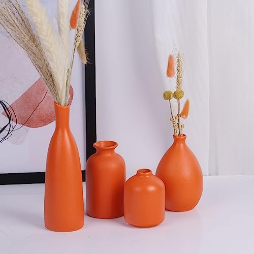 Orange Ceramic Bud Vases Set of 4 Farmhouse Decor