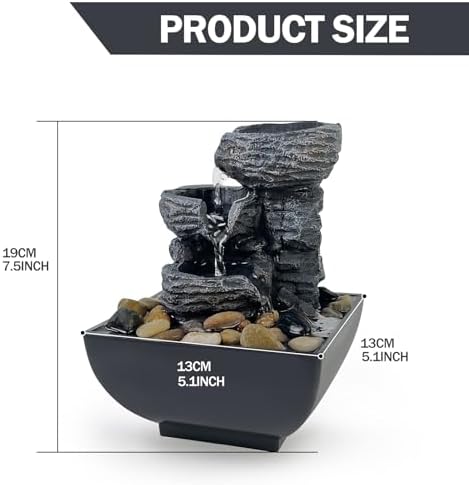 Tabletop Fountain with LED Light and 3-Tier Waterfall