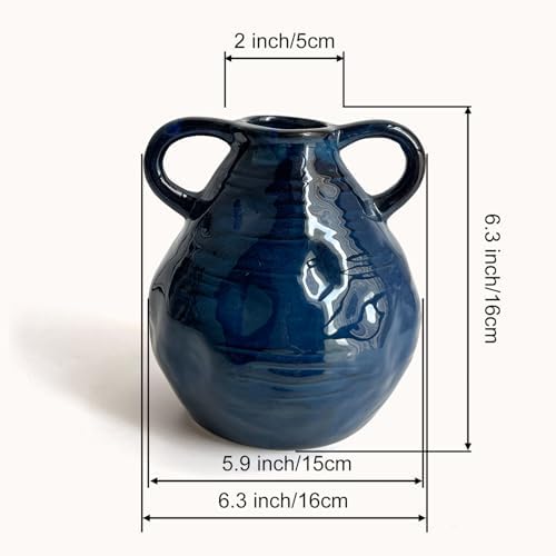 LIFFY Blue Ceramic Vase with Double Handle
