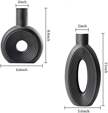 LZV Ceramic Vase Set of 2 Black Minimalist Nordic Boho Style