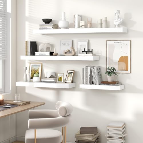 48 Inch White Floating Shelves for Wall Storage